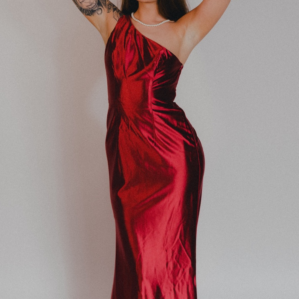 Red David’s Bridal dress